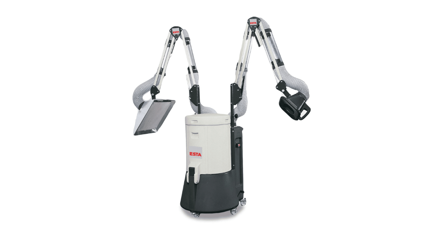 Industrial dust extractor with two adjustable extraction arms and ESTA branding.