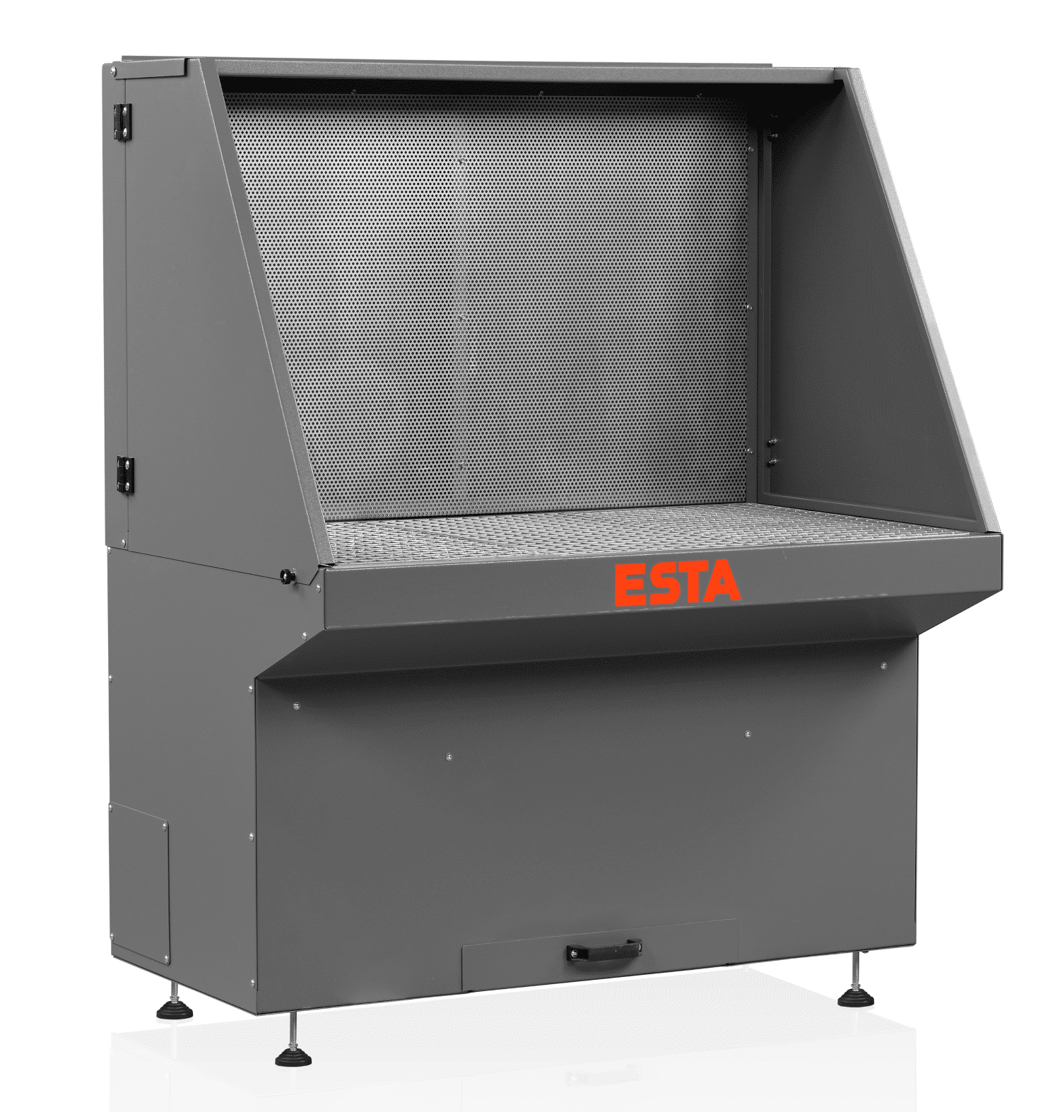 Gray industrial downdraft table with ESTA logo on the front.